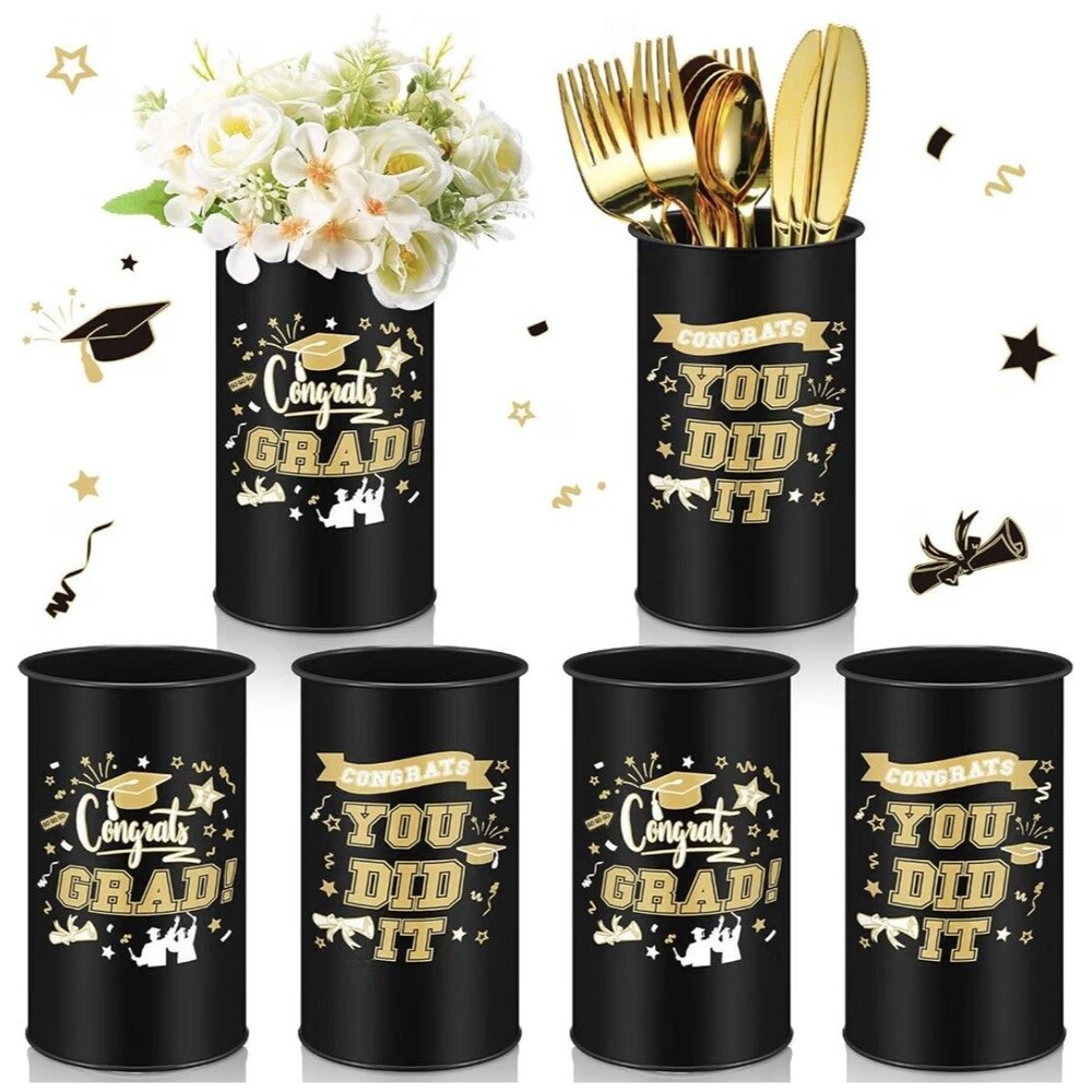 Set of 6 Black Plastic 16oz Tumblers “Congrats Grad” – Graduation Cups